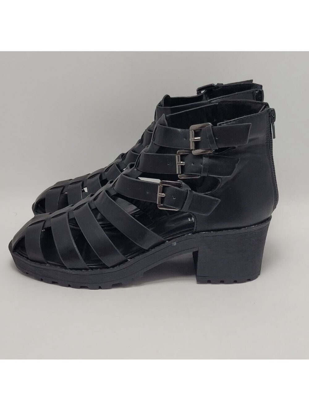 Refresh Black Gladiator Fisherman Caged Platform Block Heel Sandals Size 8.5